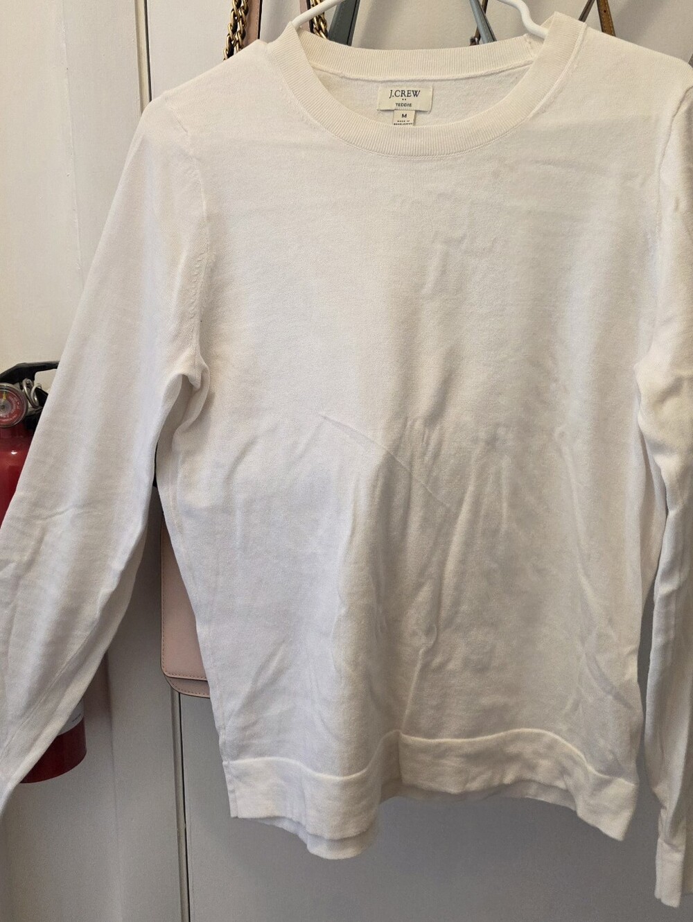 J.Crew Teddie Cotton Long Sleeve Crewneck Top Ivory Size M